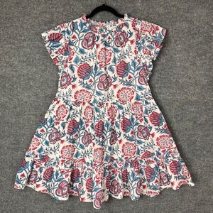 Caroline Constas Floral Ruffle Mini Dress Medium Red Blue White Cotton Pocket